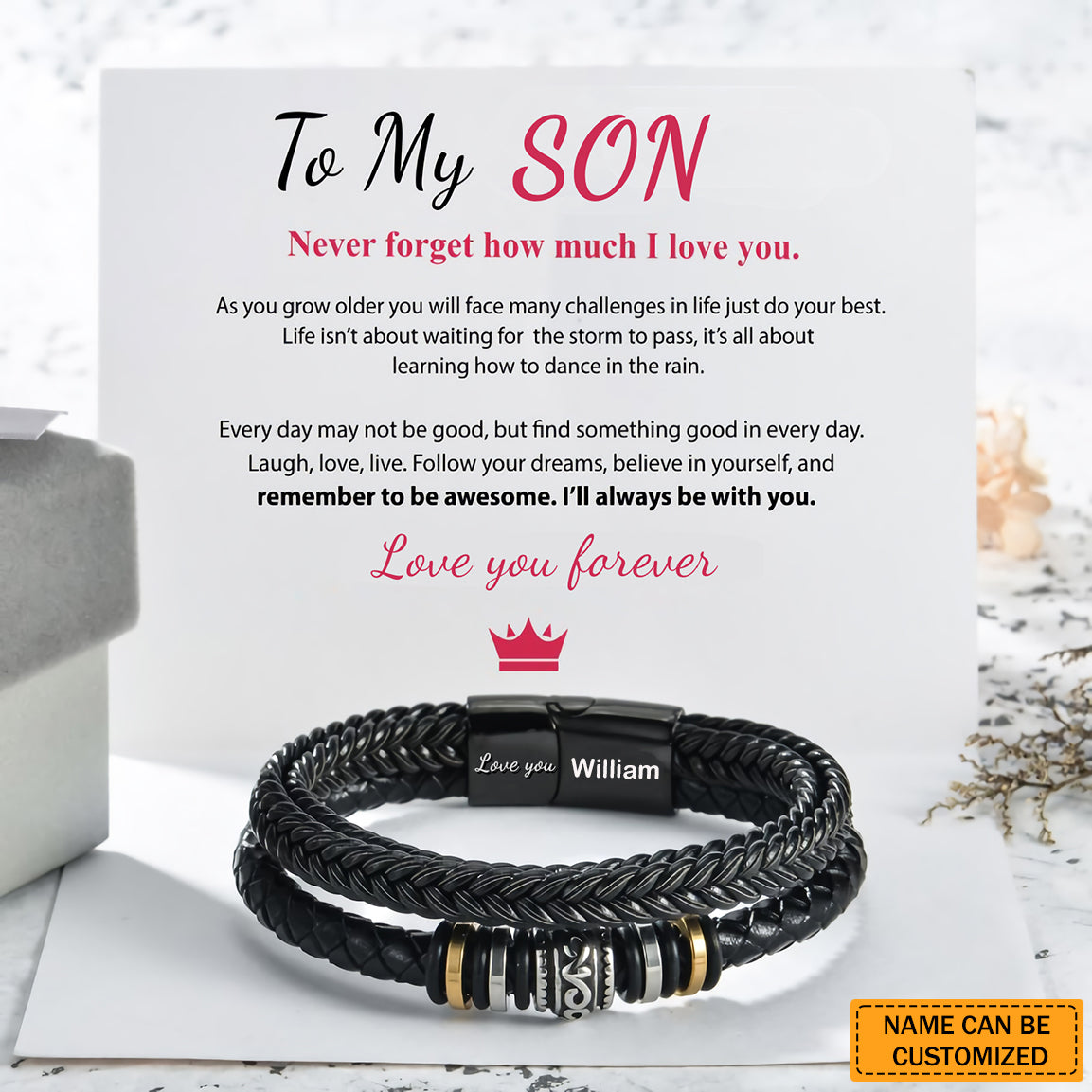 For Son Grandson - I Will Always Be With You - Personalized Double Row Bracelet
